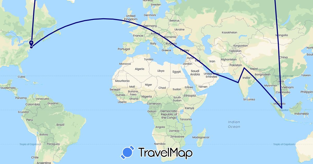 TravelMap itinerary: driving in United Arab Emirates, India, Singapore, Turkey, United States (Asia, North America)